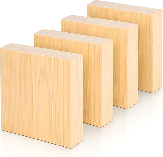4 Pcs Solid Wood Blocks 4x4x1 Inch Unfinished Whittling Blocks