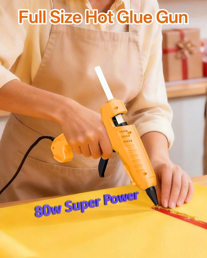 Full Size Hot Glue Gun with 10 Glue Sticks | 80W High-Power Fast Heating