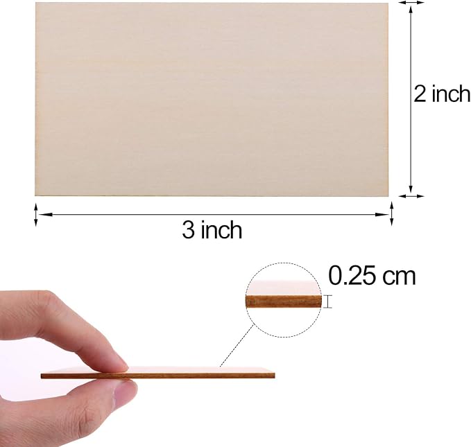 Ruisita 100 Pieces 2 x 3 Inches Unfinished Wood Pieces Rectangle Blank Sharp