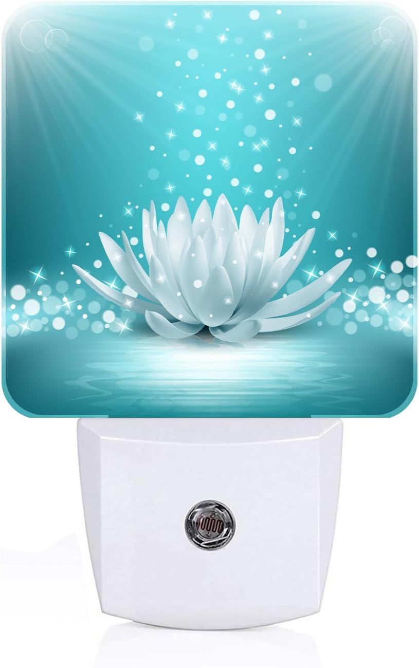 Sparkle Blue Zen Lotus Flower Night Light,Plug Into Wall Decor for Stairway,Hallway,Kitchen,Dusk to Dawn Sensor Nightlights for Boys/Girls/Women/Men Room Gifts