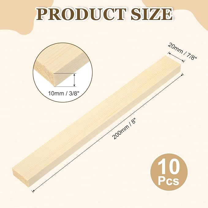 MECCANIXITY 10Pcs Wood Strips Slats, 3/8" x 7/8" x 8" Thin Wood Sticks Flat
