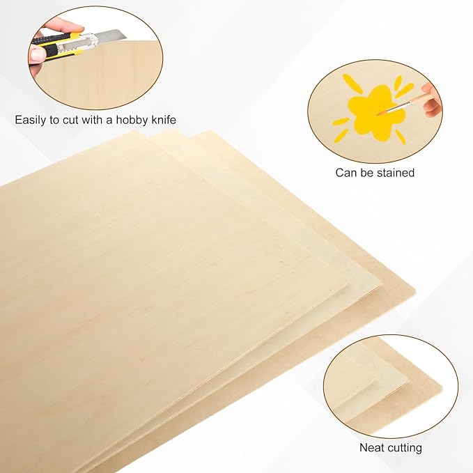 24Pcs 16 x 12 x 1/8 Inch Basswood Sheets, Unfinished Wood Boards, 3mm Basswood
