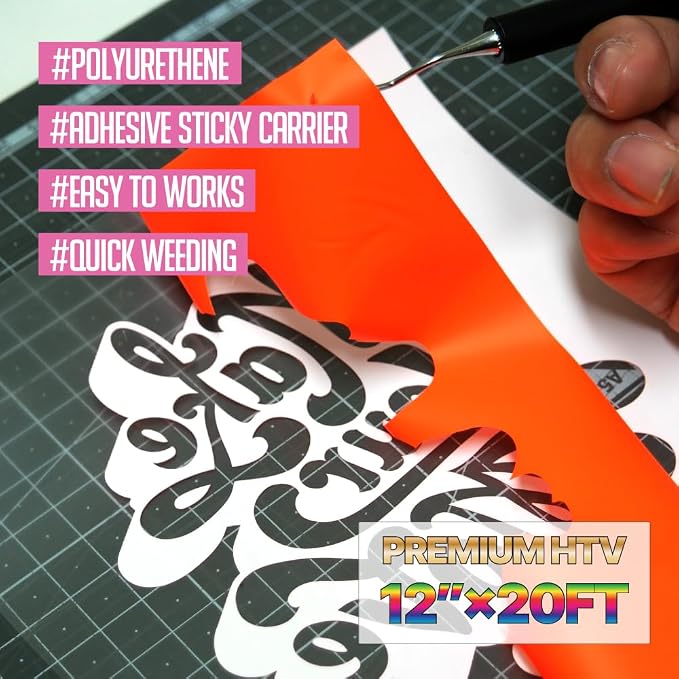 PU Heat Transfer Vinyl 12"×20ft Roll Neon Orange – HTV