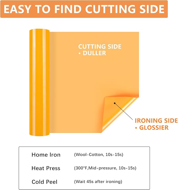 HTVVETUR Orange HTV Iron on Vinyl 12Inch by 35ft Heat Transfer Vinyl