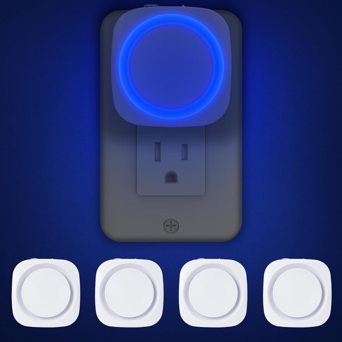 Blue Night Lights Plug into Wall, 4 Packs Dimmable Night Light with Dust to Dawn Sensor, Automatically Turn on and Off, Gentle Glow Nightlight for Bathroom,Bedroom,Stairs,Kitchen,Hallway, Blue