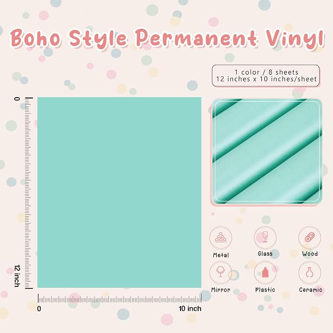 Tintnut Boho Permanent Vinyl 8 Sheets 12x10in Turquoise Blue Adhesive Vinyl |