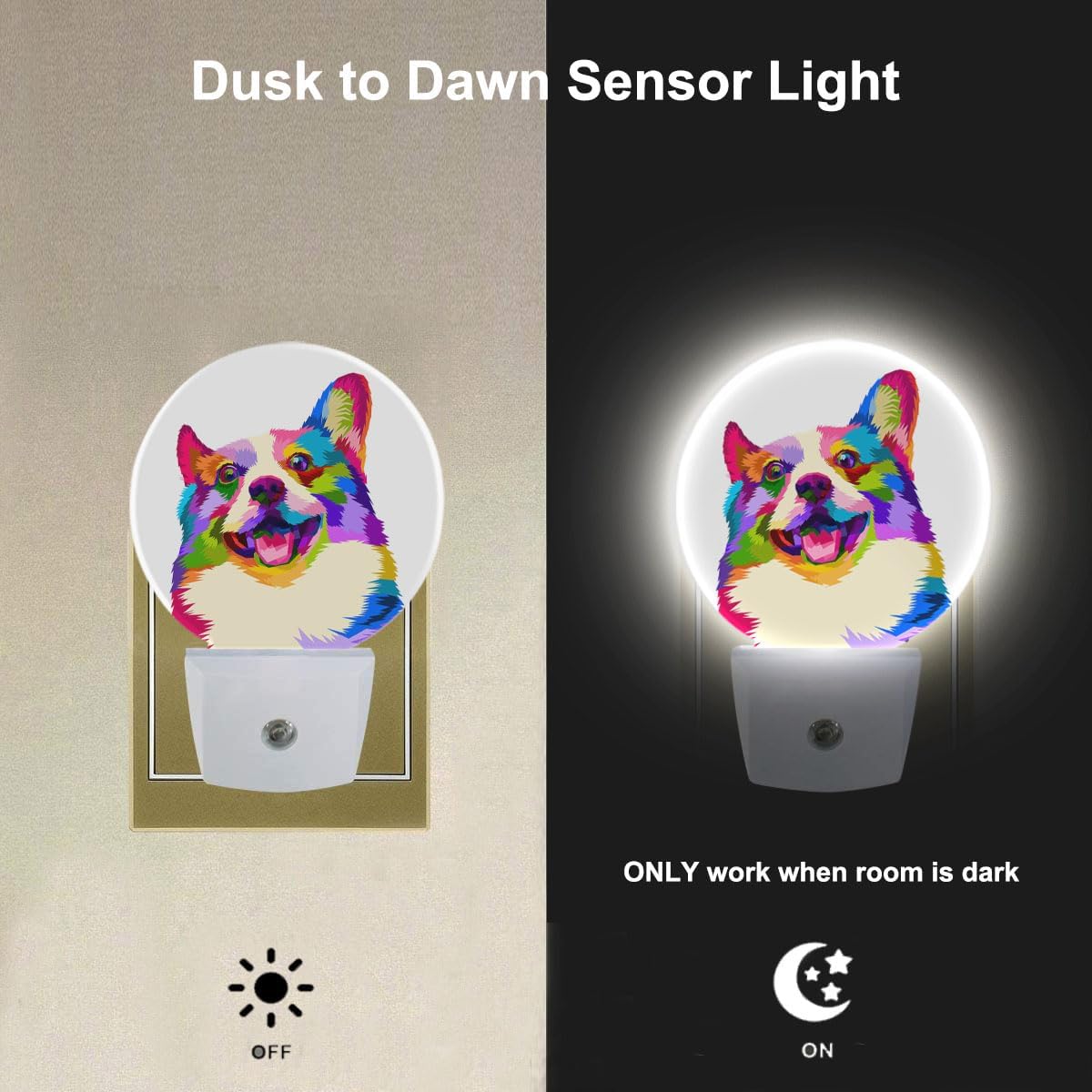 EKOBLA Dog Night Lights Plug into Wall Cute Dog Puppy Animal Plug-in Nightlights Auto Sensor LED Dusk to Dawn Light for Home Indoor Bathroom Hallway Kitchen