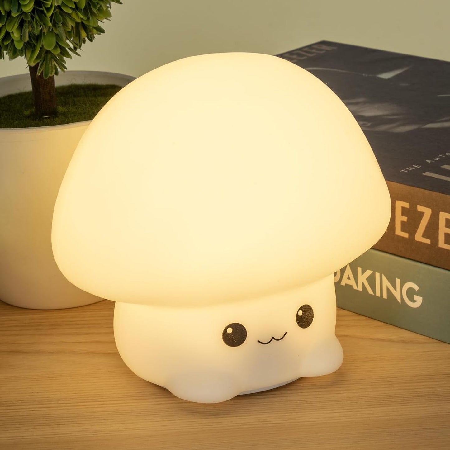 LED Squishy Animal Night Light - 2 Level Dimmable Nursery Lamp for Kids, Rechargeable Touch Lamp, Cute Dorm Decor - Perfect Baby Boys Girls Gift (Cartoon Mushroom)