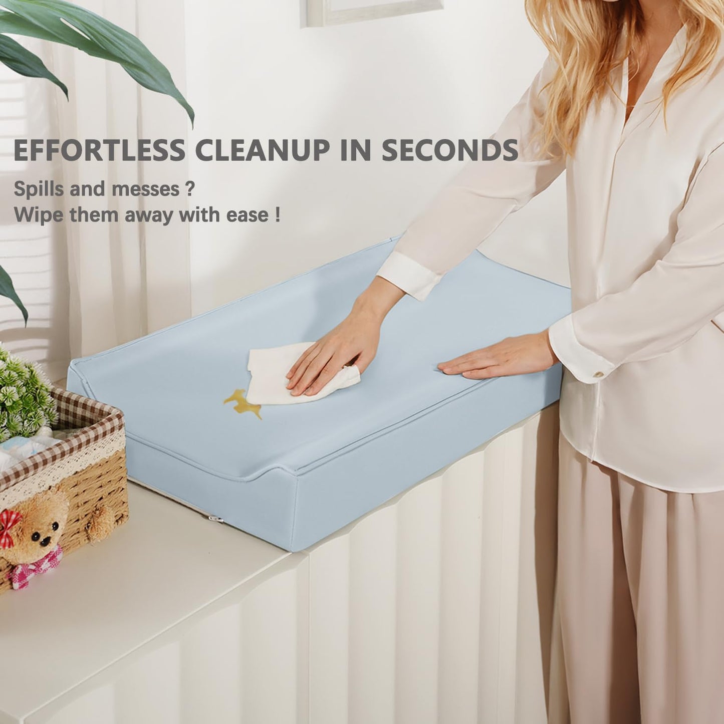 Vegan Leather Changing Pad Cover with Zipper - 31"X 16" - Waterproof Wipeable, Extra Thick & Portable & Non-Slip Diaper Mat - Fits Standard Changing Tables (Blue)