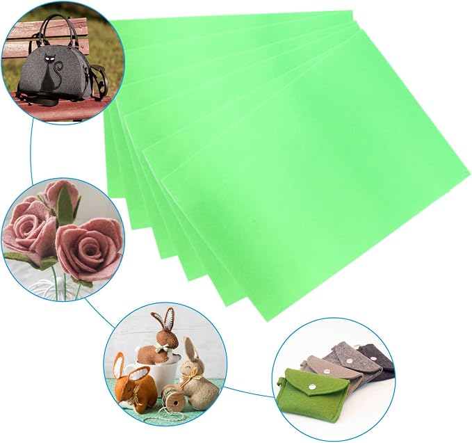 6 Pcs, 8 x 12 Inch Light Green Felt Sheets, 2mm Thick | Felt Fabric
