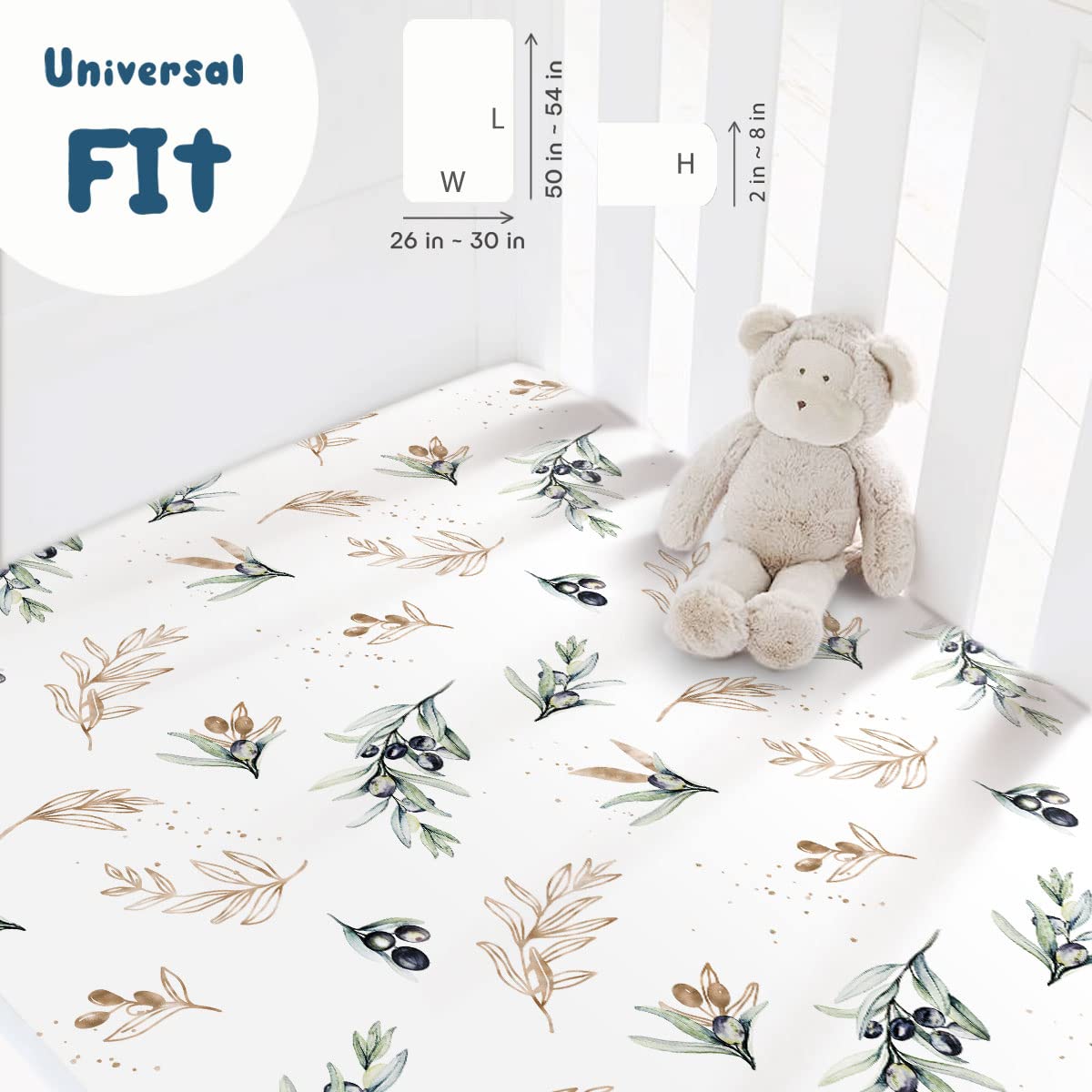 Pack n Play Sheets Fitted 2 Pack, Stretchy Ultra Soft Jersey Knit Pack and Play Sheets, Universal Fitted Portable/Mini Crib Mattresses Snug and Safe, Oliver Flora for Boy and Girl
