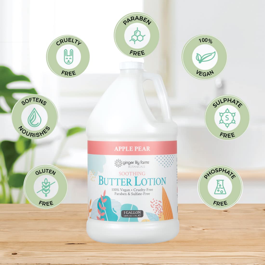 Ginger Lily Farms Botanicals Soothing Butter Lotion for Dry Skin, 100% Vegan & Cruelty-Free, Apple Pear Scent, 1 Gallon Refill (128 fl oz)