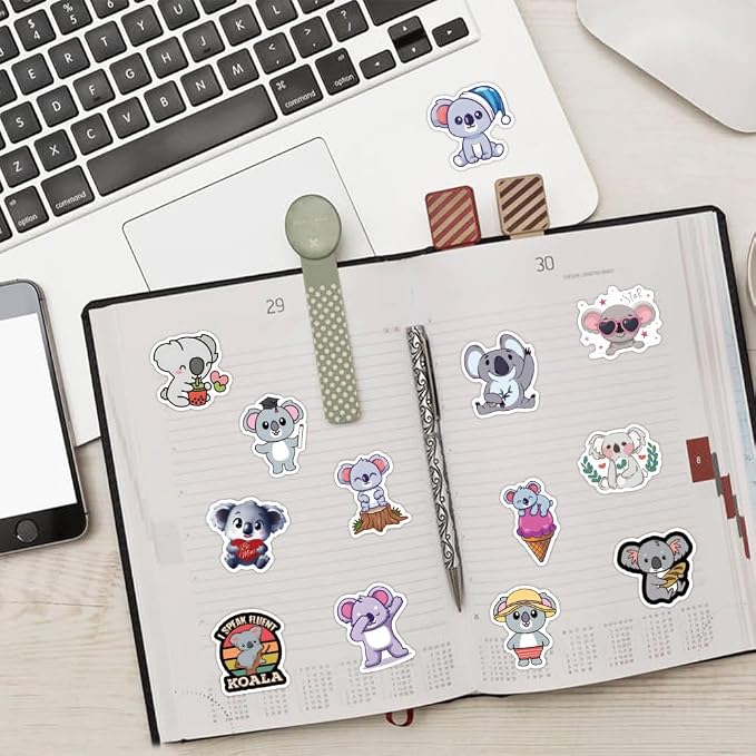 62Pcs Cute Koala Stickers for Kids Adults, Waterproof Vinyl Koala Bear Stickers