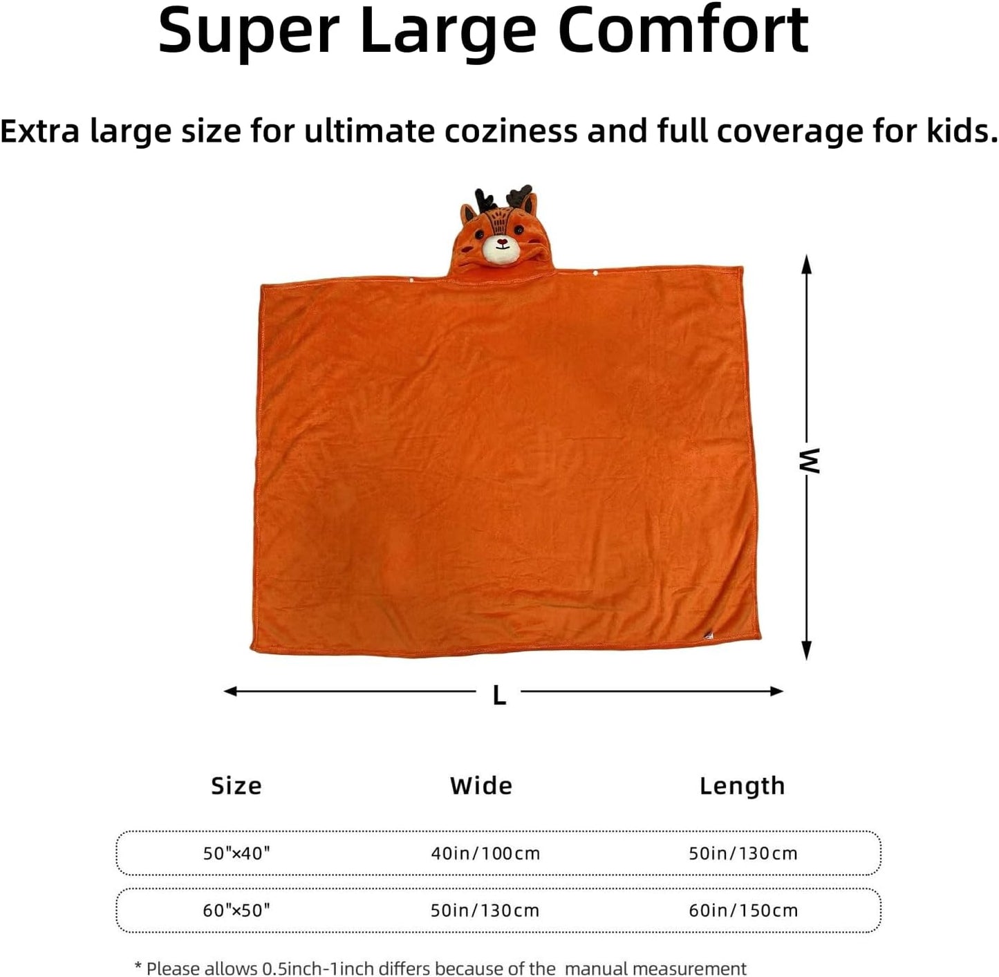 Wearable Blanket Hoodie for Kids Toddlers Hooded Towels Soft Cozy Flannel Wearable Throw Blanket Hoodie for Boys Girls Birthday Gifts (Elk 50 * 40)