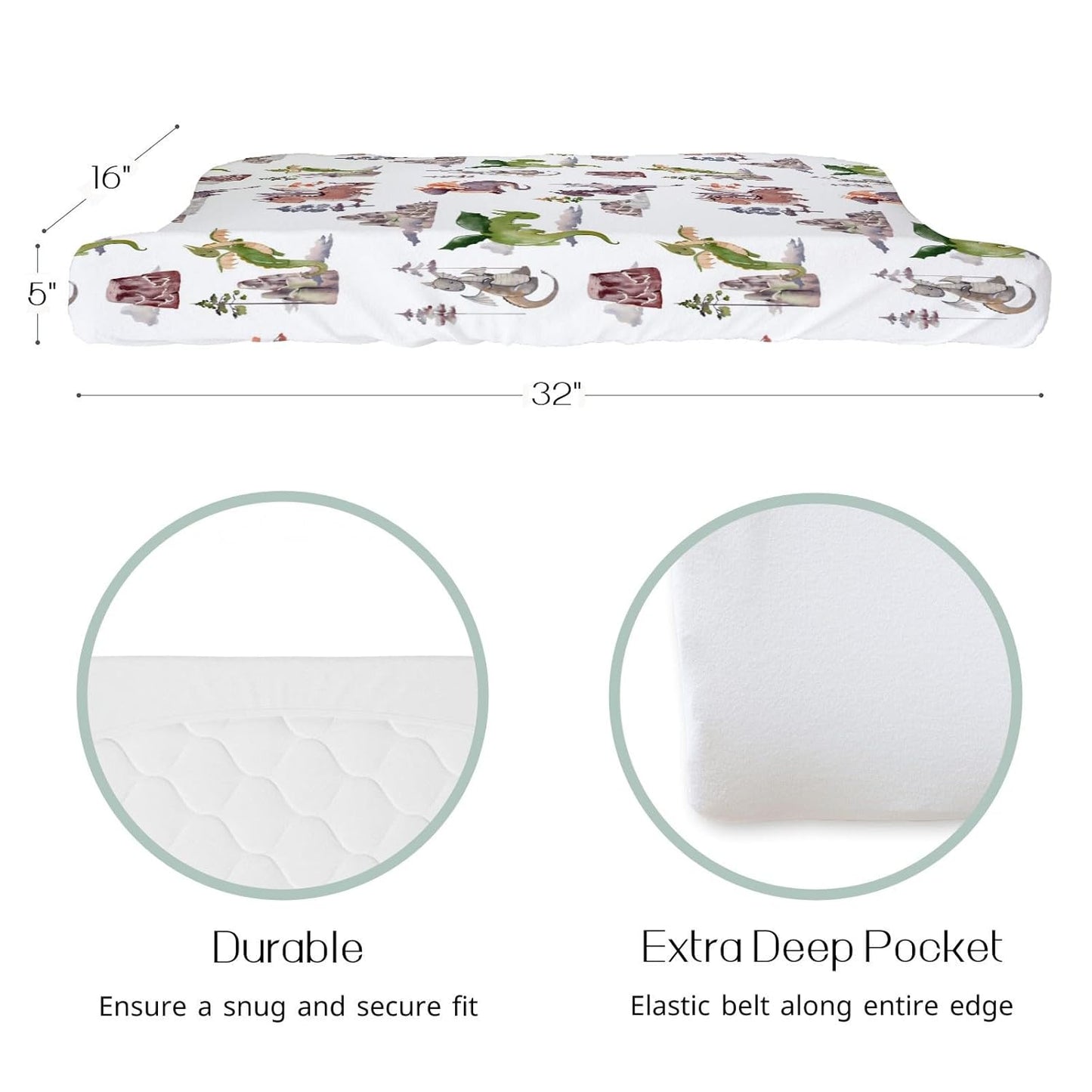 HawSkgFub Watercolor Dragons Fairy Tale Changing Pad Cover for Baby Girls, Animal Mountain Dragon Lover Diaper Change Table Covers, Soft Stretchy Safe Snug Fitted Changing Mat Sheets Fit 32"/34" x 16"