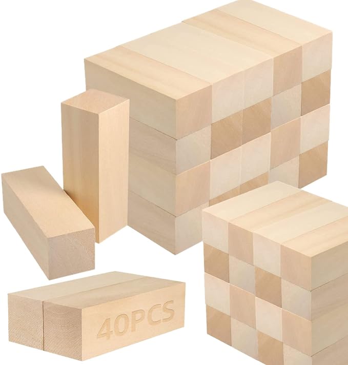 RHBLME 40 PCS Basswood Carving Blocks, Wooden Cubes Soft Solid Wooden Basswood