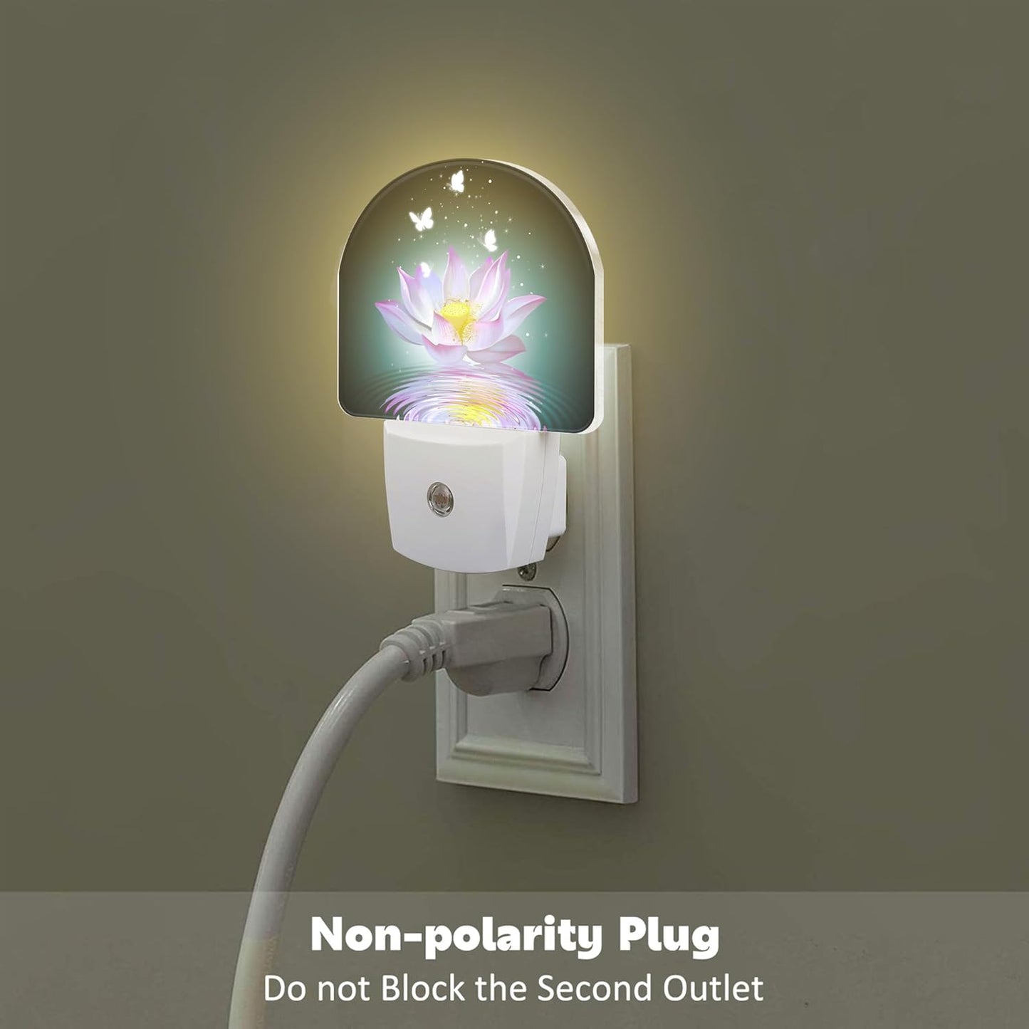 Lotus and Glowing Butterflies Night Light Plug into Wall, Pink Lotus Flowers Dusk to Dawn Night Light Plug in,0.5w Energy Saving Sleep Friendly NightLight for Kids Boys Girls Home Decor