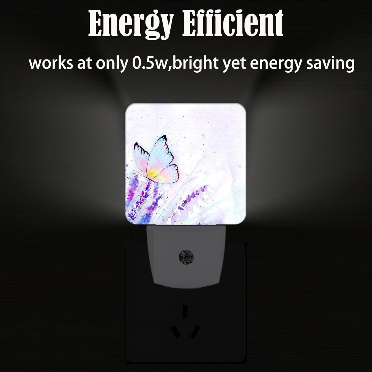 Lavender Butterfly Night Light,Plug-in Nightlights Auto Sensor Night Lamp Dusk-to-Dawn Lamp Home Decor for Nursery Children Girls Boys