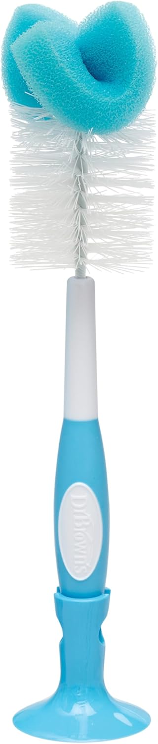 Dr. Brown's Reusable Sponge Baby Bottle Cleaning Brush with Suction Cup Stand, Scrubber and Nipple Cleaner, Assorted Color 1-Pack