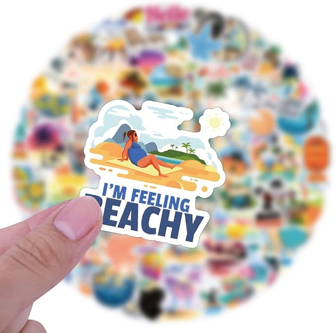 120PCS Hawaii Themed Stickers for Water Bottles, Summer Beach Scene Sticker