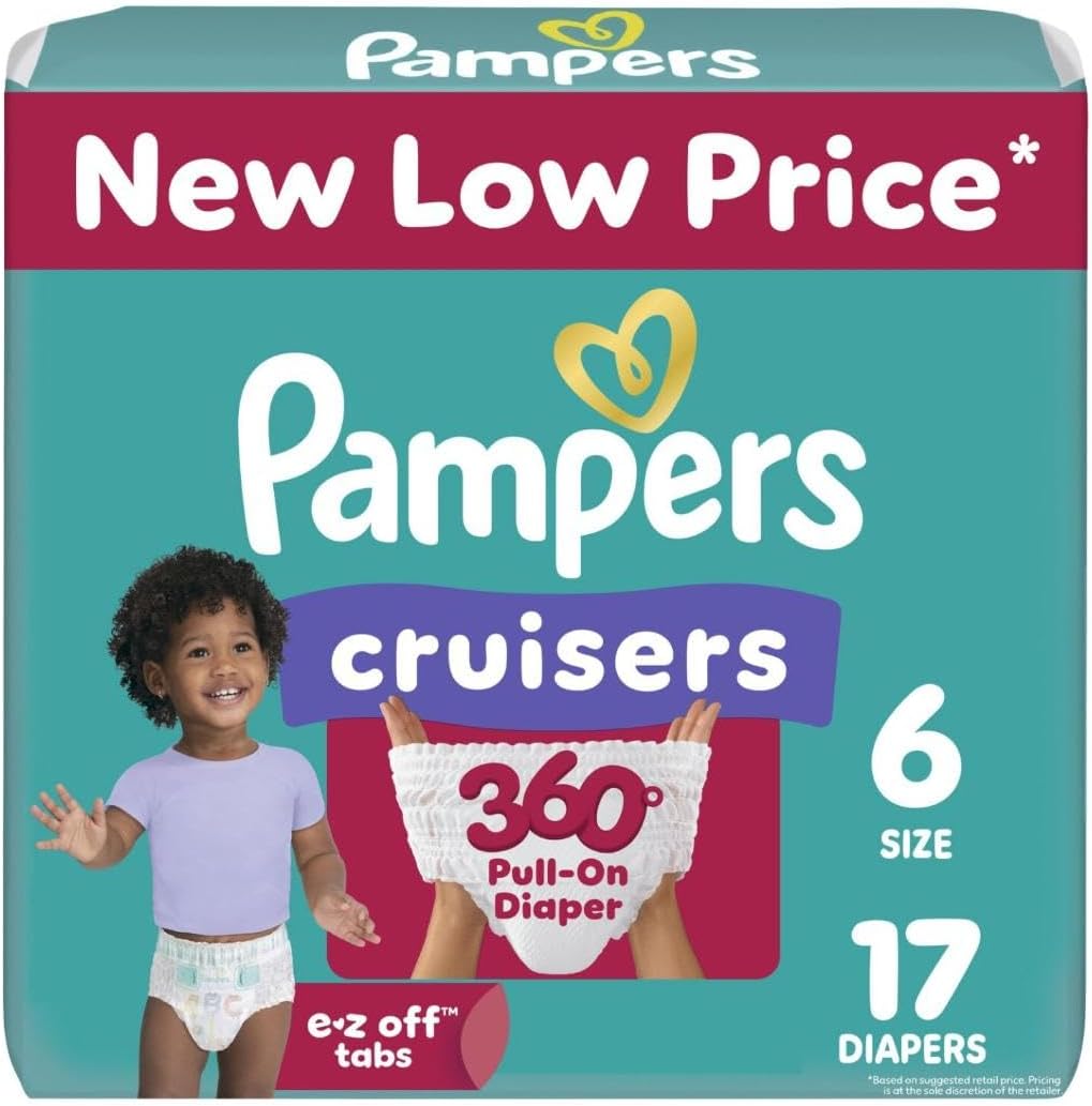 Pampers Diapers - Cruisers 360 - Size 6, 17 Count, Babyproof up to 100% Leakproof Pull-On Diaper (Packaging May Vary)