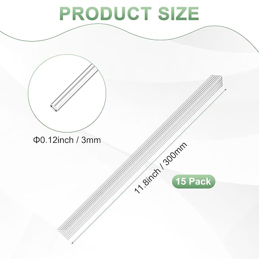 M METERXITY 15-Pack Acrylic Round Rods, 11.81 x 0.12 Inch/ 300 x 3 mm Clear