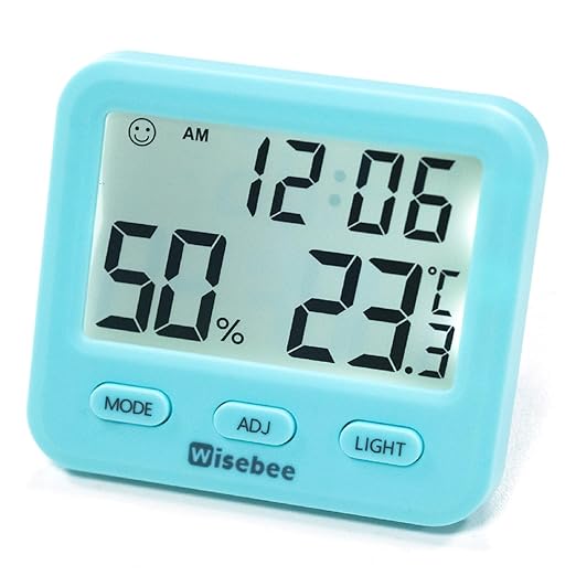 Wisebee Digital Indoor Hygrometer Thermometer, 2.9" Backlit Temperature Humidity Sensor Monitor for Baby Rooms, Home, Office, 1 Pack (Blue)