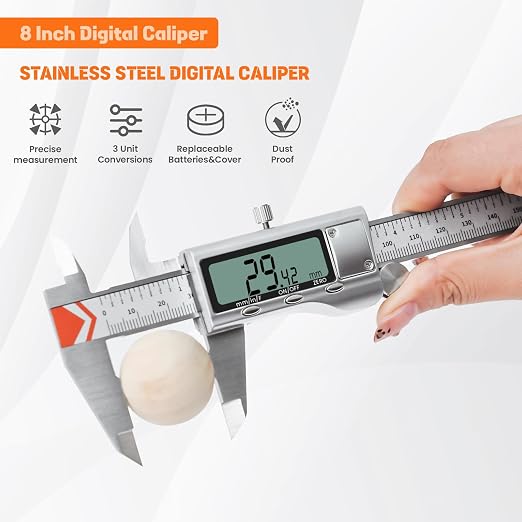 HARDELL 8" Digital Caliper, All-Metal Electronic Micrometer
