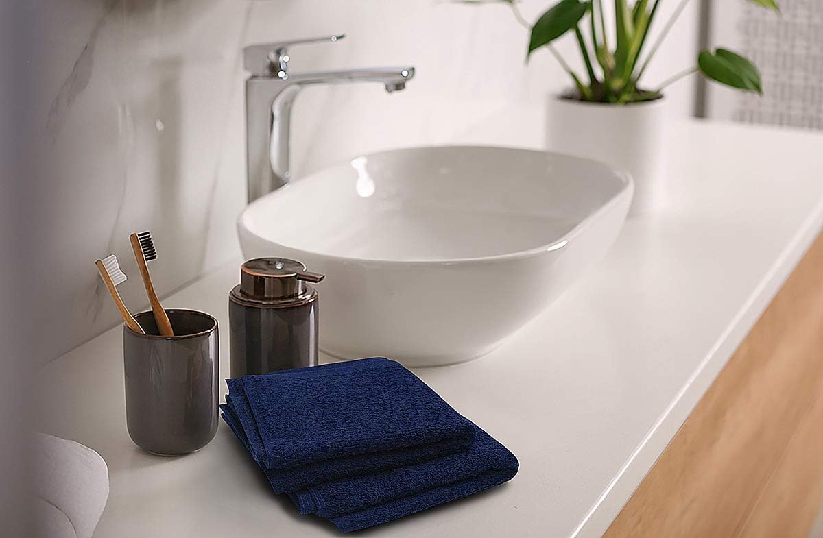Softolle 100% Cotton Washcloths 24 Pack (12x12 Inches) Soft, Highly Absorbent Washcloth, Face Towels, Wash Cloths for Face, Ring Spun, Bulk Pack (Blue/Grey)
