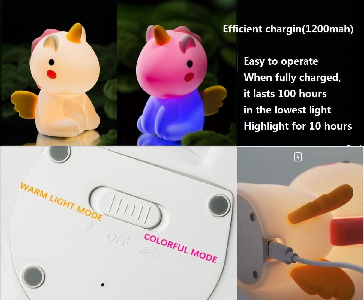 Unicorn Night Light for Adults Kids,Rechargeable Light Table Lamp Bedside Lamp with 7 Colors,LED Dimmable Animal Silicone Sleep Night Lamp Cute Room Decor Night Light for Girls Boys
