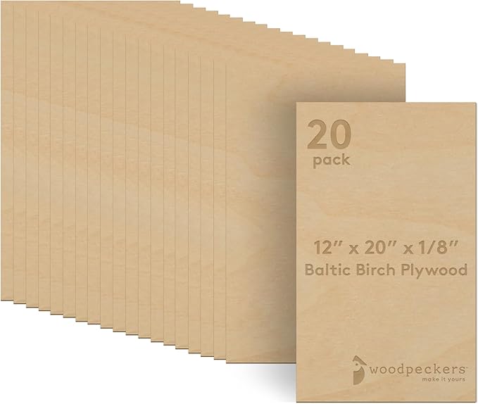3 mm Baltic Birch Plywood 1/8 x 12 x 20 Inch, Box of 20 B/BB Grade Craft Wood