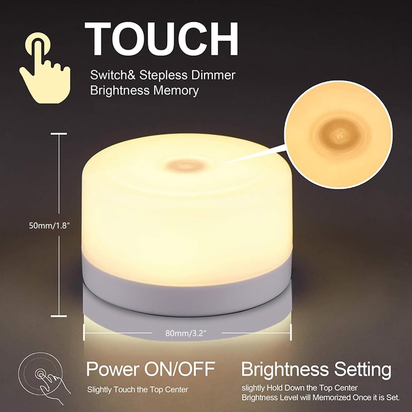 S SELDORAUK Touch Night Lights for Kids with Dimming Function, Rechargeable Nursery Night Light Kit (3000K Warm White 1Pack)