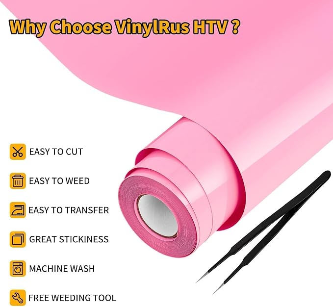 VinylRus Heat Transfer Vinyl-12” x 25FT Iron on Vinyl Roll