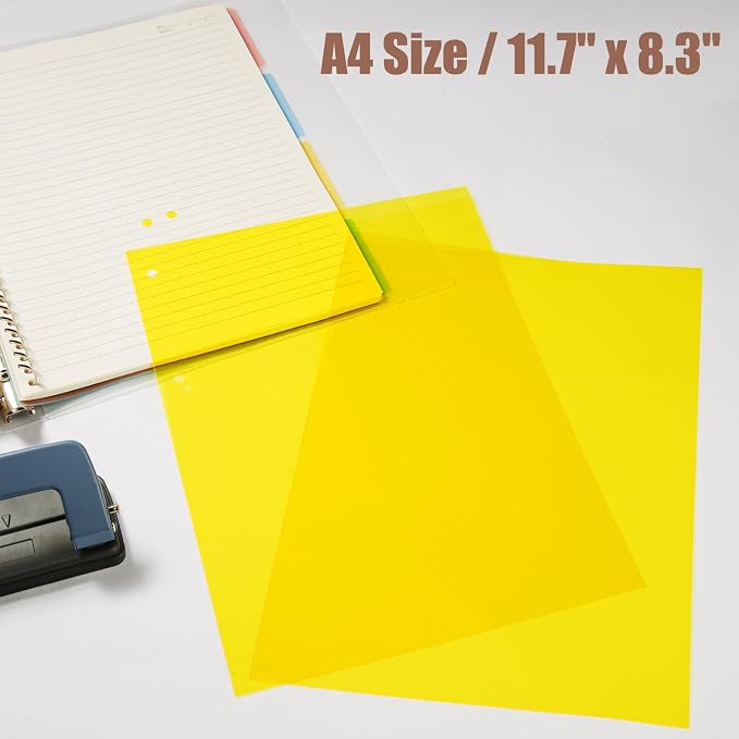 10-Pack A4 Colored PVC Flexible Plastic Sheets, 0.3mm Yellow Transparent Film