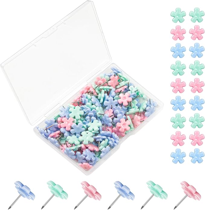 ELANE 100 Pcs Flower Thumb Tacks