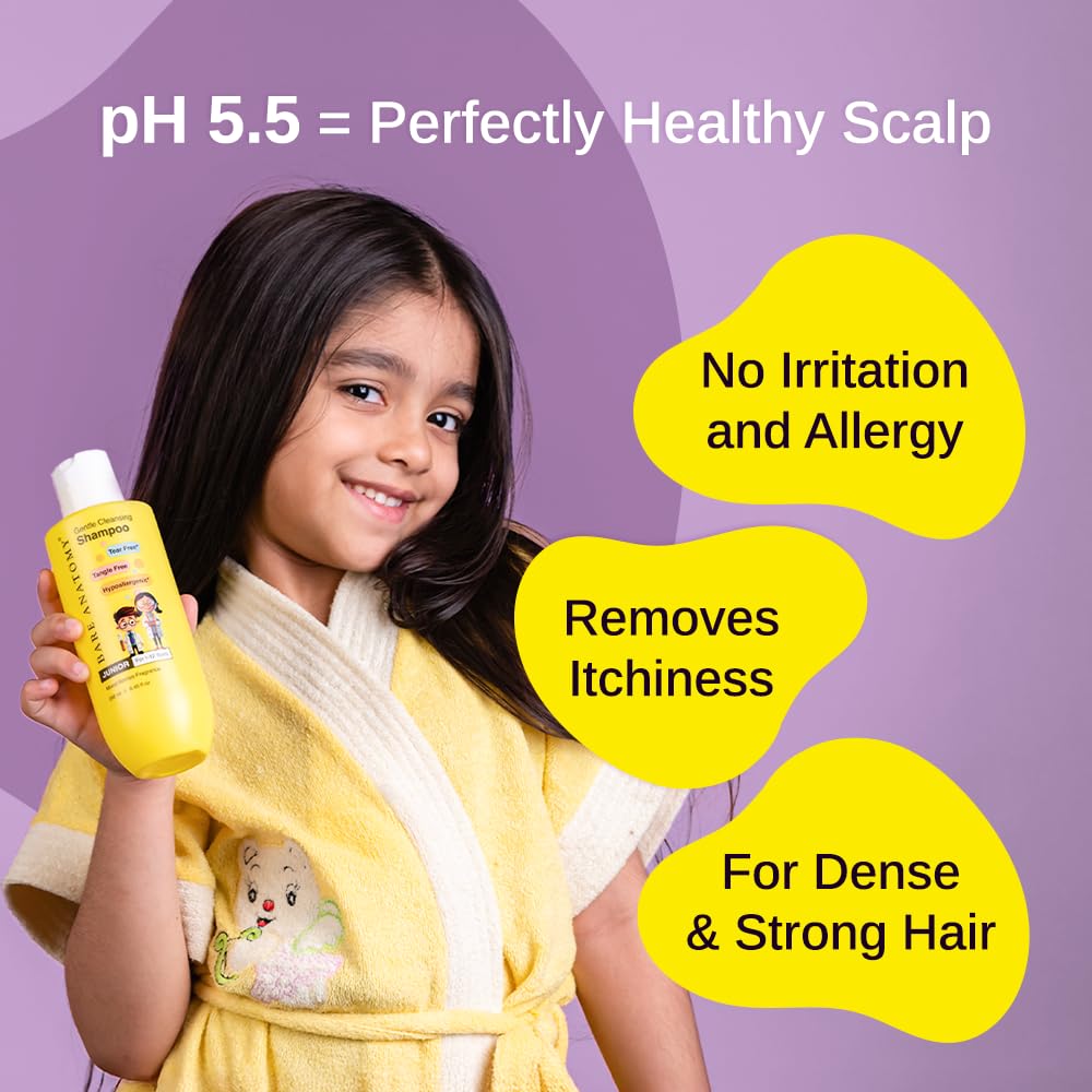 Bare Anatomy Junior Gentle Cleansing Shampoo For Kids from 5-12 Years | Tear-Free & Hypoallergenic pH 5.5 | Coconut Milk Protein, Almond Oil, Vitamin E & Strawberry | SLS & Paraben Free 8.8 Floz