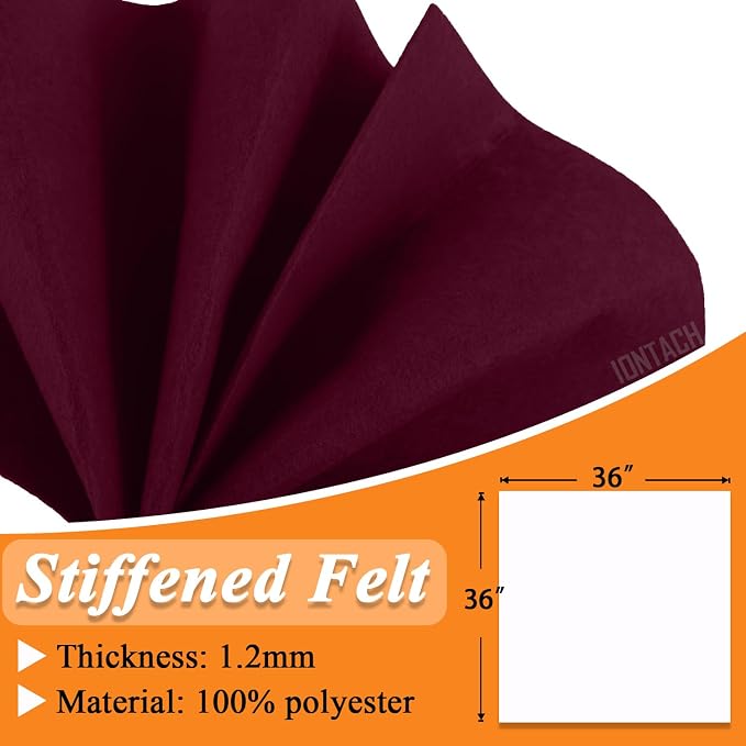 IONTACH 36" X 36" Burgundy Stiff Felt Fabric 1.2mm Thick | Felt Sheet
