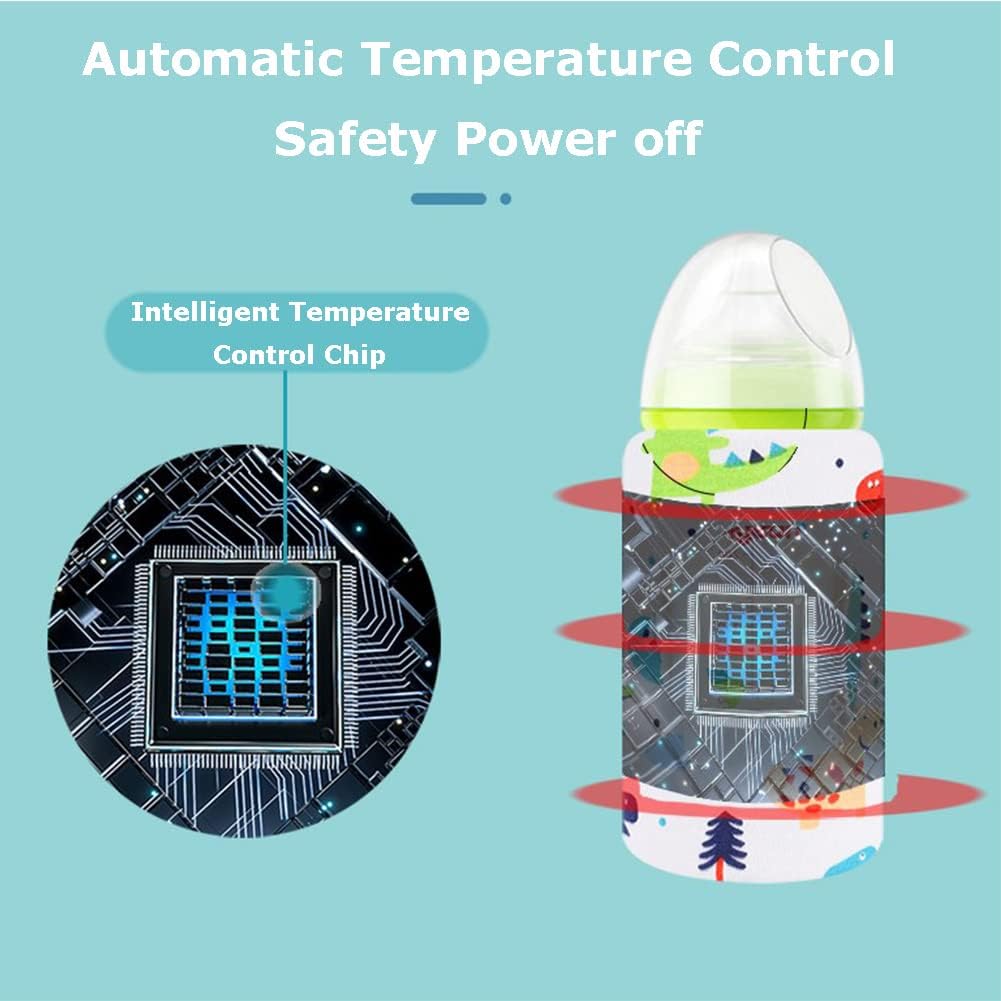 Portable Bottle Keep Warm, USB Travel Milk Heat Keeper, Baby Bottle Keep Warmer for Car Tavel, Storage Cover Insulation Thermostat(Dinosaur, 12)