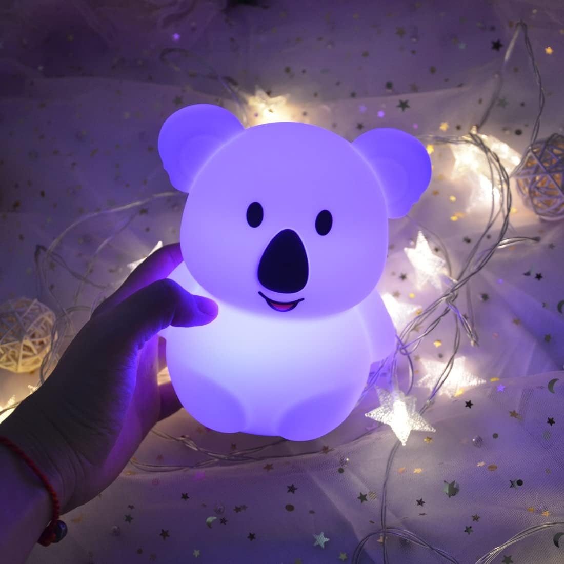 Large Koala Night Lights Kid Bedside Bedroom Light, Nursery Moon lamp, Portable Color Changing Care Lamps - Break Resistant, Eye Caring, Adjustable Brightness & Color and Time Setting - Large