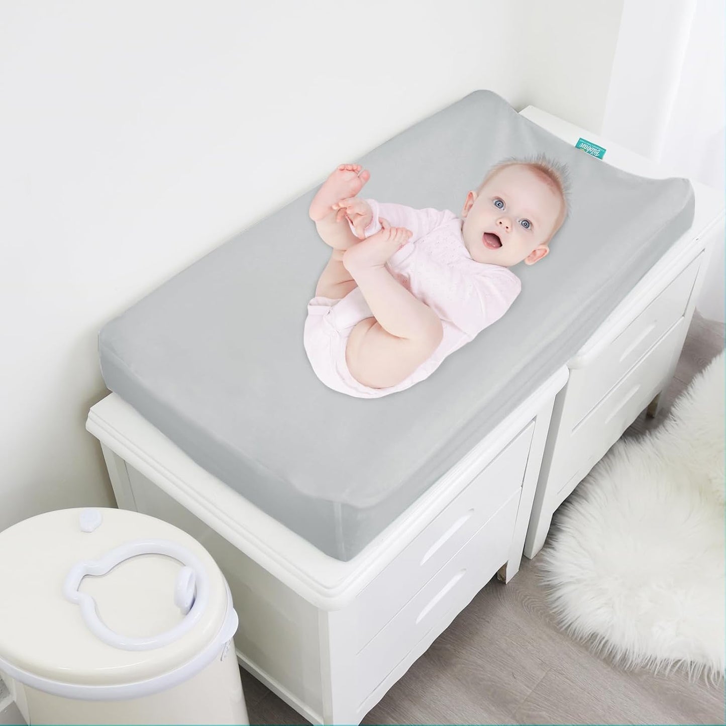 Changing Pad Cover Waterproof, 2 Pack Diaper Change Table Sheets for Baby Boys Girls, Fitted Cradle Sheets for 32"x16" Contoured Pad, Breathable & Ultra Soft, Grey