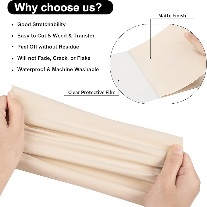 VINYL FROG Cream Heat Transfer Vinyl Roll 12" x12ft Matte HTV Vinyl | Beige