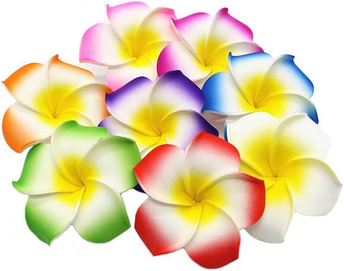 Pursuestar 100Pcs Mixed Colors Foam Hawaiian Frangipani Artificial Plumeria