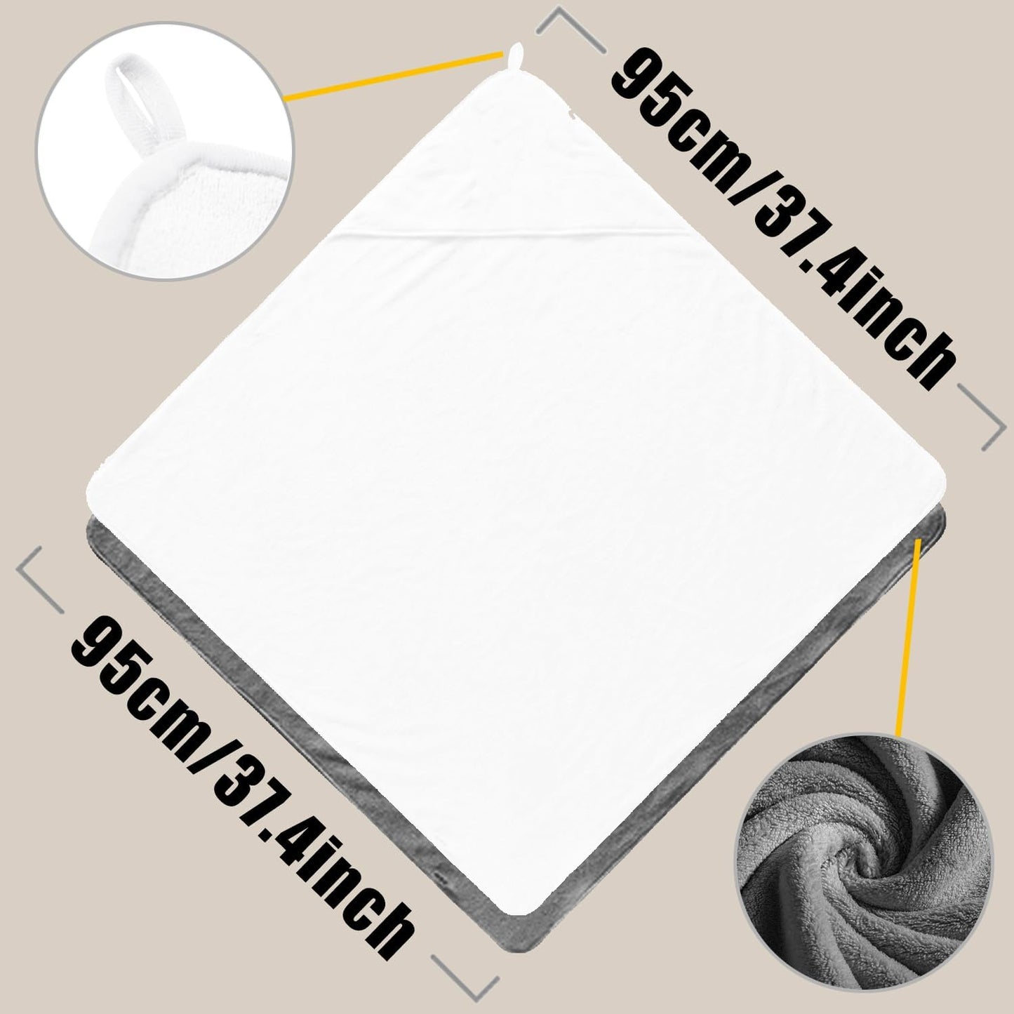 Hooded Baby Towels for Newborn 2 Pack,Extra Large 37.4 * 37.4Inch,Baby Essentials,Soft and Absorbent Hooded Towels for Babies,Toddler,Infant Bath Towel for Boy Girl,Grey and White.