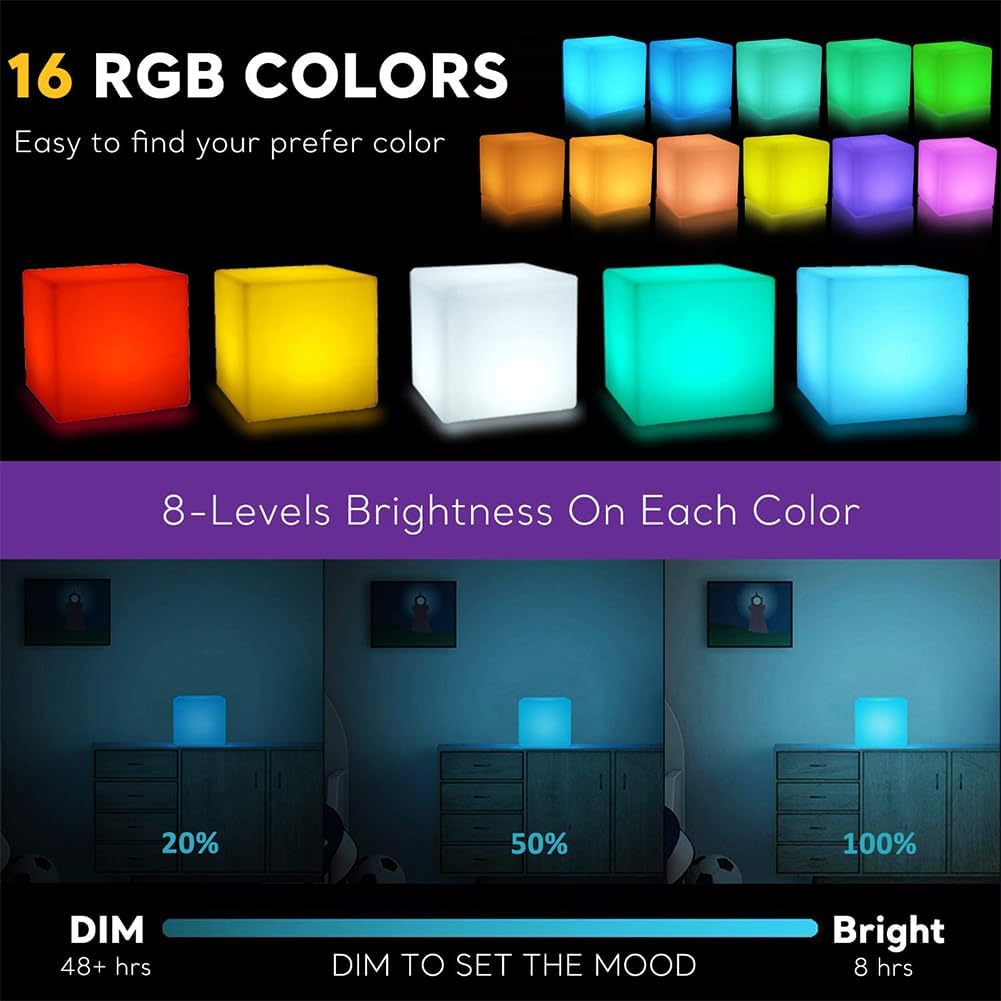 4-inch LED Cube Light, 16 RGB Color Changing Tesseract Cube Lamp with Remote, Waterproof Cordless Rechargeable Cubes Mood Lamp & Nursery Cosmic Cubes Night Light, Perfect Kids Toy Gift, Room Decor