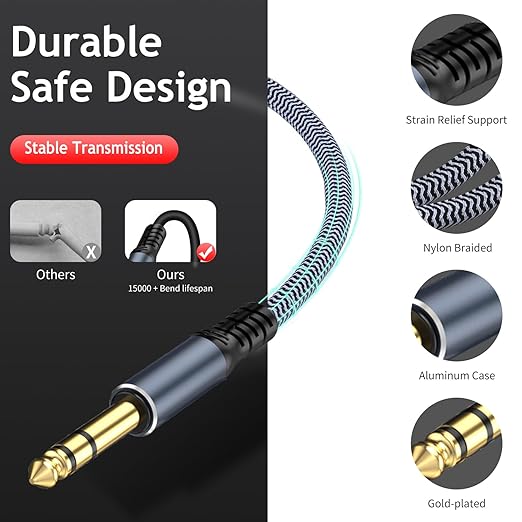 1/4 inch 10ft Stereo Headphone Guitar Cable, Male to Female, Quarter inch Headphone Extension