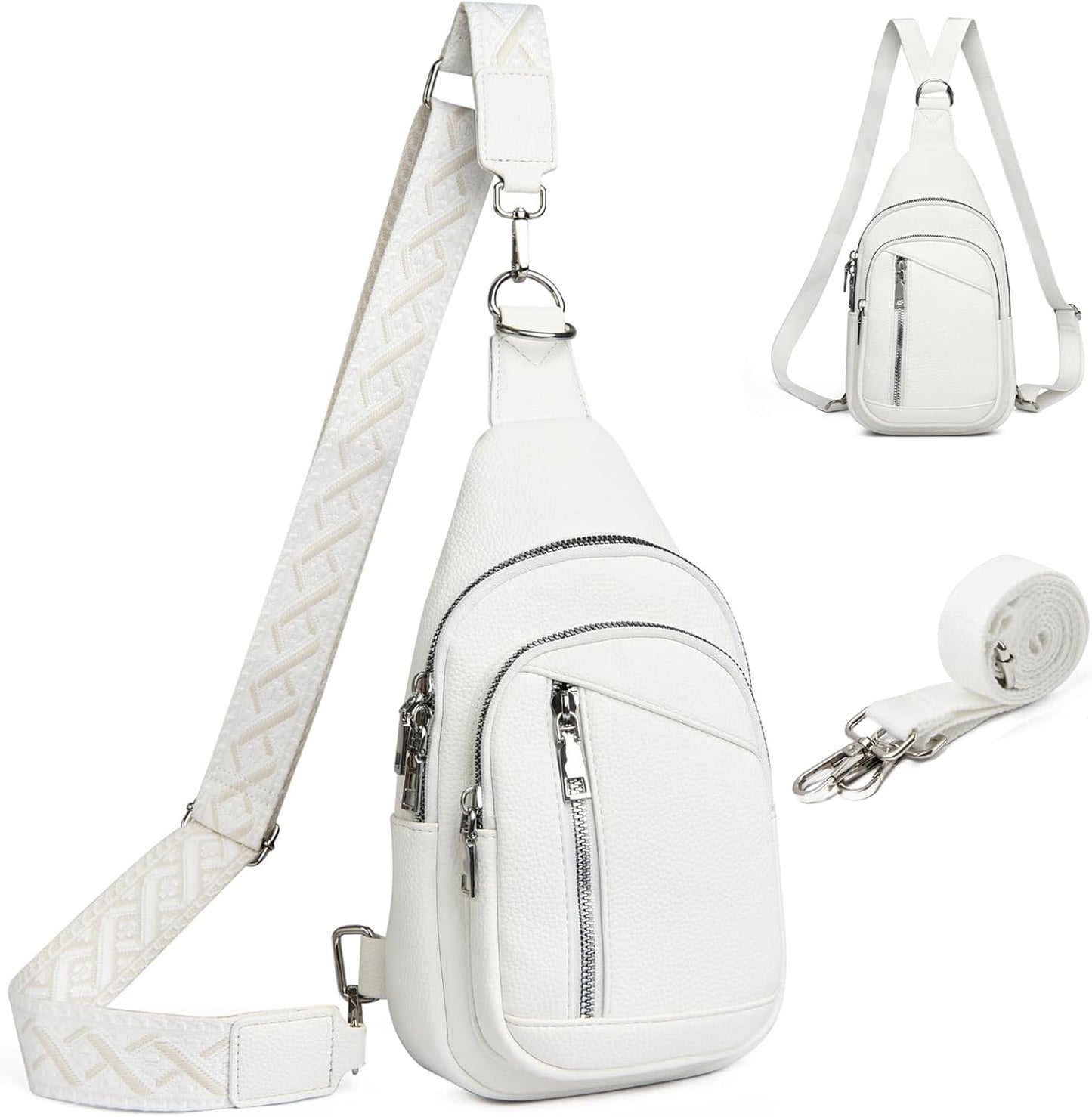 Sling Bag Crossbody Backpack - 2 in 1 Leather Cross Body Bag Fanny Pack with 2 Removable Straps