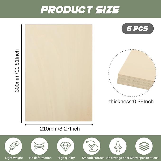 6 Pack Plywood Sheets, Unfinished Wood Boards Blanks