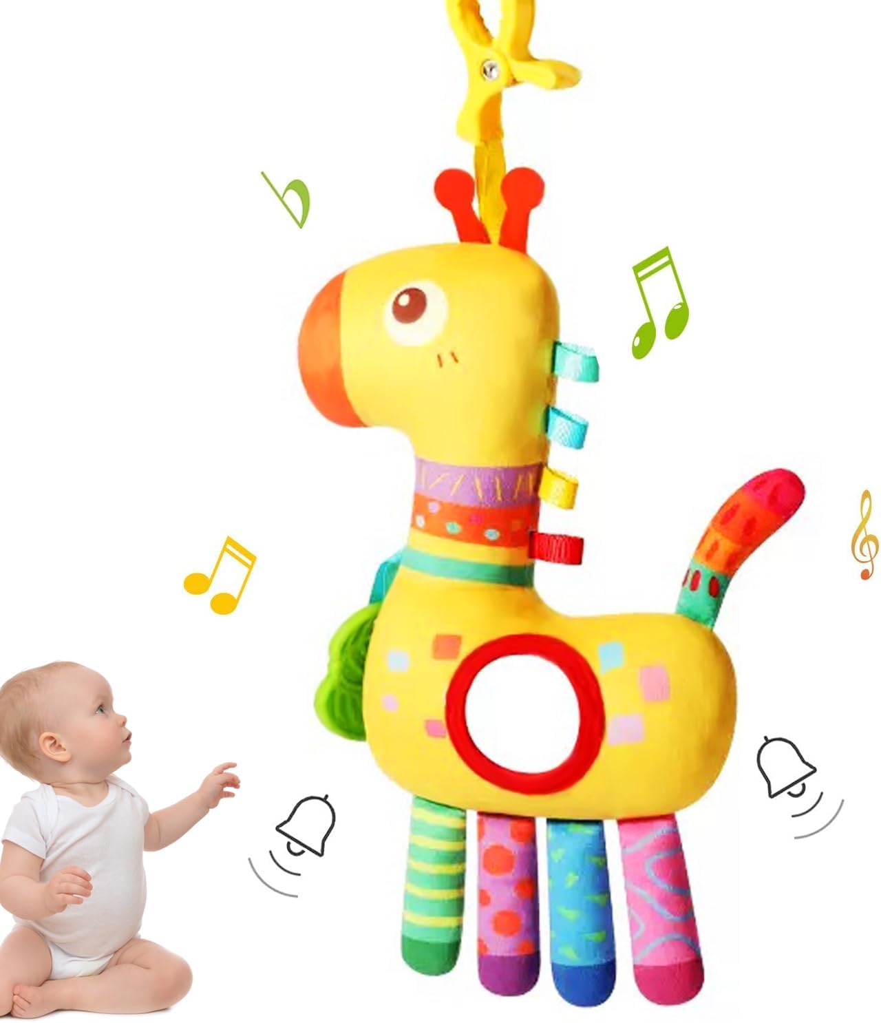 Baby Toys for 3 6 9 12 Months, Bassinet Toys for Infant & Toddlers, Crib Stroller Hanging Doll for Stimulating Baby’s Senses and Developing Motor Skills (Giraffe)