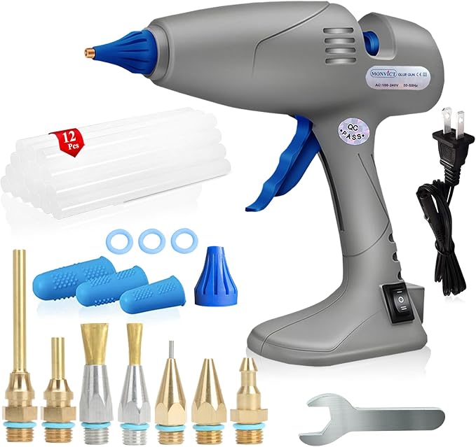 MONVICT Hot Melt Glue Gun with 7 Copper Nozzles, Heavy Duty | 3 Silicone Finger