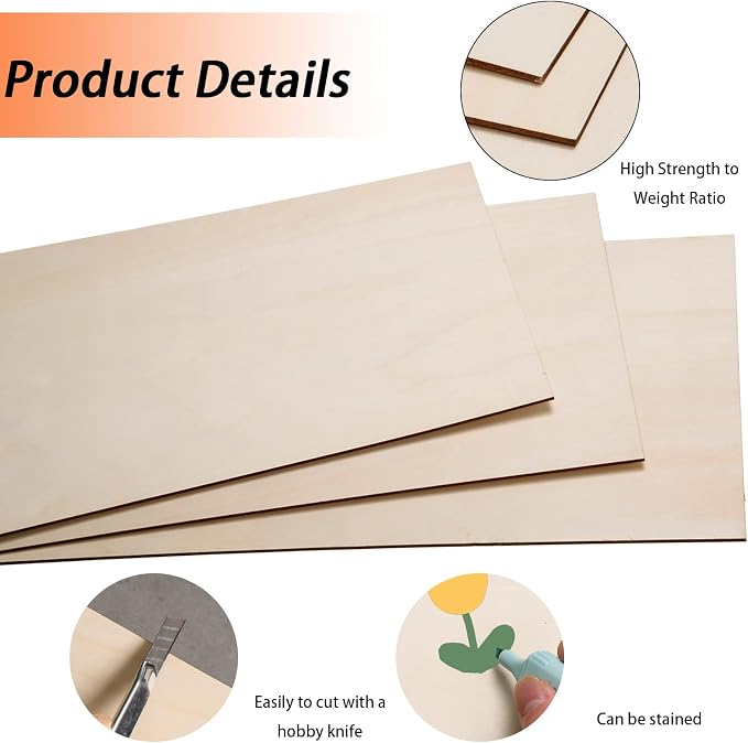 24 Pack Basswood Sheets for Crafts 12 x 20 x 1/8 Inch- 3mm Thick Plywood Sheets